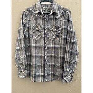 BKE‎ Buckle Long Sleeve Pearl Snap Shirt Gray Plaid Mens Small Western Rodeo